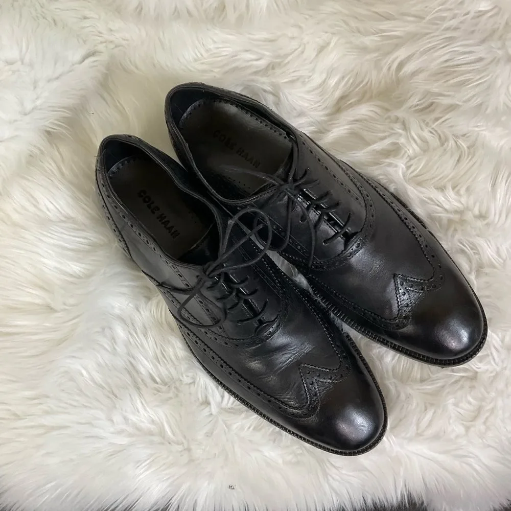 Cole Haan Men's Black Williams Leather Wingtip Lace Up Oxford Shoes Size 11